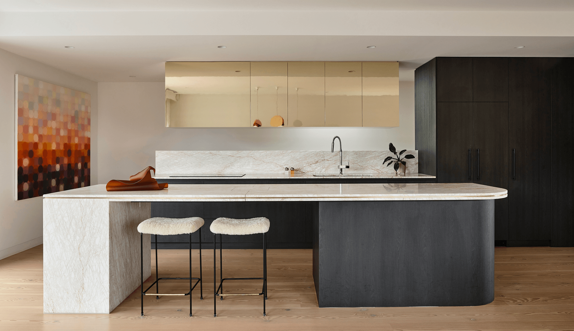Elegant kitchen interior design with marble island